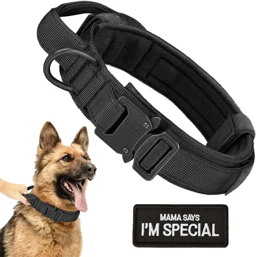 Miniatura 9 de Collar táctico para perro con asa – Collar de entrenamiento de nylon ajustable militar para perro con hebilla de metal resistente para perros Verde-1