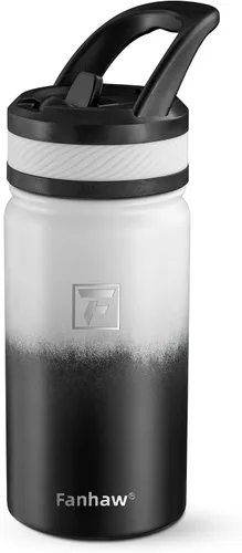 Miniatura 33 de Fanhaw Botella de agua aislada para niños de 14 onzas con tapa de pajita – Acero inoxidable de doble pared al vacío, a prueba de fugas, botellas
