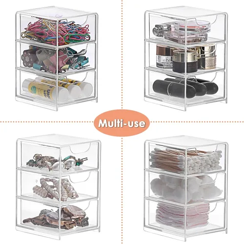 Miniatura 8 de BTSKY Paquete de 1 organizador de almacenamiento de acrílico pequeño con cajones, organizador de escritorio transparente de 3 capas para suministros