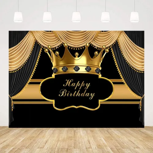 Miniatura 2 de MEHOFOND Cortina Real Negra y Dorada Telón de Fondo para Decoración de Fiesta de Cumpleaños para Hombre Niño Príncipe Cortina de Corona Dorada Negro