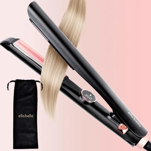 ELLA BELLA® Alisador de cabello delgado con tecnología infrarroja | Alisado y rizado 2 en 1 | 10 ajustes de temperatura | Diseño portátil
