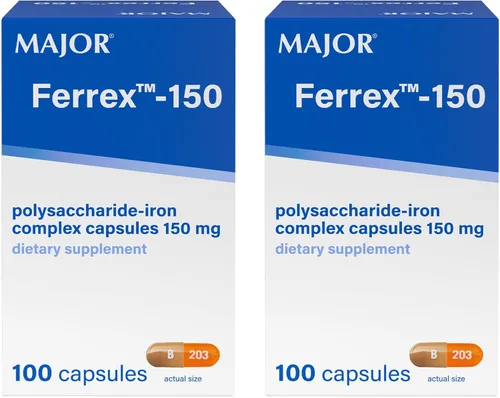 Miniatura 9 de MAJOR Ferrex-150 cápsulas complejas de polisacárido y hierro de 150 mg suplemento de hierro para mujeres y hombres - Suave con el estómago - 100
