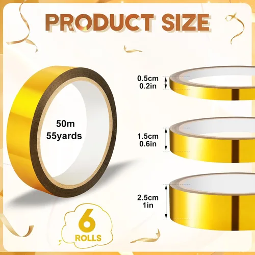 Miniatura 2 de HFKPJRT 6 rollos de cinta dorada, cinta adhesiva dorada washi de varias anchuras, cinta metálica para decoración de pared, cinta de lámina dorada 6
