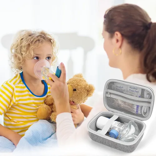 Miniatura 8 de ProCase Estuche de transporte para nebulizador portátil, máquina nebulizadora de mano para adultos y niños, bolsa de almacenamiento rígida con Gris