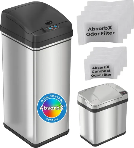 Miniatura 10 de iTouchless Latas de cocina con sensor automático sin contacto de 13 galones y 2.5 galones con sistema de control de olores, acero inoxidable