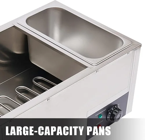 Miniatura 6 de Calentador eléctrico comercial de alimentos de 22.2 cuartos de galón, 850 W, mesa de vapor de 3 bandejas, encimera de buffet Bain Marie de acero