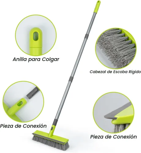 Miniatura 2 de Cepillo 2 en 1 para raspar y cerdas rígidas para limpiar concreto, patio, garaje, cocina, alfombra y baño, mango largo de 57 pulgadas