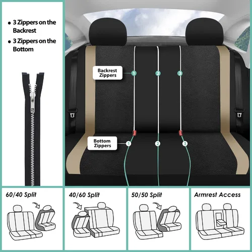 Miniatura 7 de FH Group Juego completo de fundas de asiento deportivo para automóvil, ajuste universal para autos, camiones y SUV (beige) FB070115 + F14407