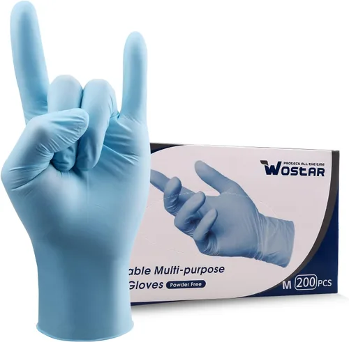 Miniatura 10 de Wostar Guantes desechables de nitrilo sin polvo y látex, guantes de examen de nitrilo desechables no estériles de 4 mil para pantalla táctil Azul