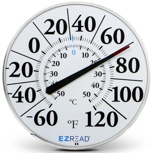 Miniatura 20 de EZREAD - Termómetro de esfera colgante, termómetros meteorológicos para uso en interiores y exteriores, gran diámetro de 12.5 pulgadas, números