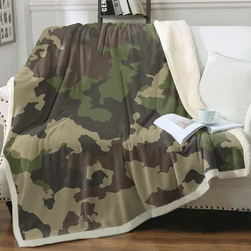 Miniatura 15 de Sleepwish Manta de forro polar de camuflaje verde para niños y niños, manta de sherpa de camuflaje marrón suave para sofá, silla, manta