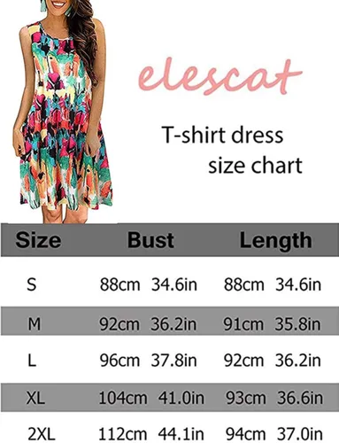 Miniatura 7 de elescat Vestidos de verano para mujer, estilo casual, sin mangas, estampado floral, holgado, con bolsillo