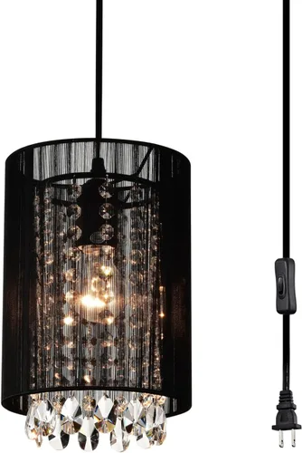 Miniatura 12 de Candelabro pequeño enchufable con 1 luz colgante, lámpara colgante de cristal rosa para dormitorio de niñas