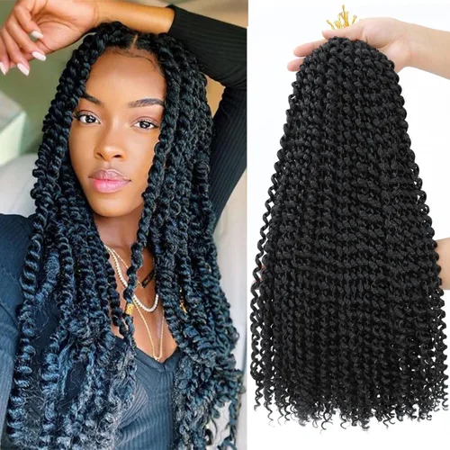 Miniatura 48 de Dansama - 7 paquetes de extensiones de cabello trenzado ondulado Passion Twist, extensiones de cabello de trenzas con ganchillo estilo mariposa, #1B
