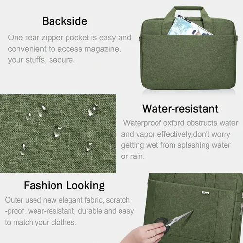 Miniatura 6 de Voova - Bolso para laptop de 15, 15.6, 16 pulgadas, funda para computadora con bandolera, maletín expandible impermeable para negocios para hombres