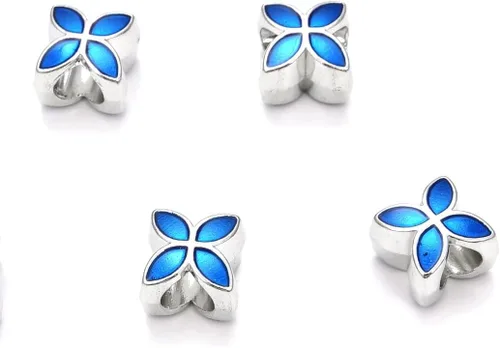 Miniatura 6 de 10 cuentas sueltas de gran agujero de flor de rosa (agujero de 0.177 in) espaciador de metal plateado antiguo para manualidades de joyería MEC-E3