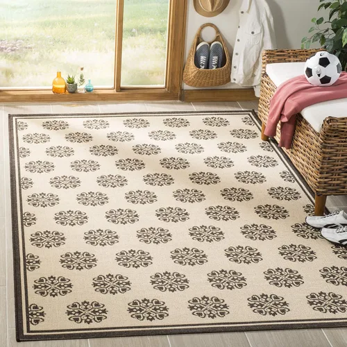 Miniatura 27 de SAFAVIEH Alfombra lavable al aire libre Linden Collection – 6'7" cuadrada, crema y beige, no desprende pelusa y fácil de limpiar, ideal para patio