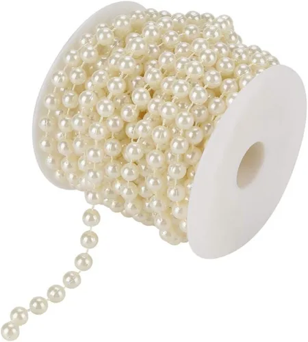 Miniatura 7 de 32.8 ft/roll 0.315 in Línea de Algodón Artificial Perlas Perlas Cadena Cadena Guirnalda Flores Decoración de la Boda Artesanía Perla Cadena (Beige)