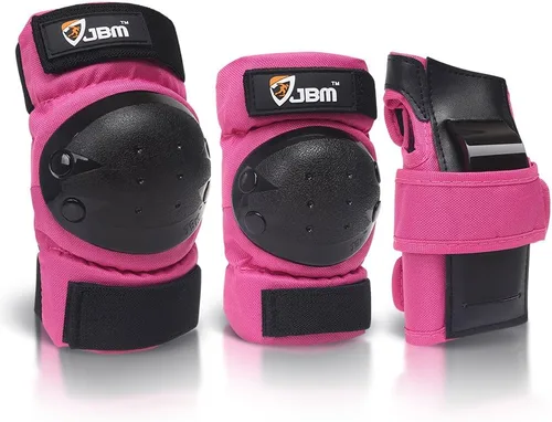 JBM Rodilleras para adultos y niños, coderas y muñequeras para patinaje en línea, patinaje sobre ruedas, monopatín, scootering Rosa