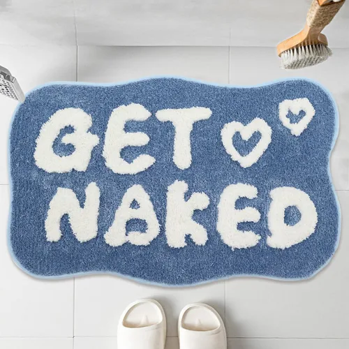 Miniatura 10 de Alfombra de baño con texto en inglés "Get Naked", alfombra de baño divertida, suave, antideslizante, bonita, divertida decoración de baño para Negro