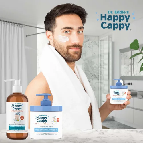Miniatura 7 de Happy Cappy Paquete de champú medicado y gel de baño y crema hidratante – Champú para caspa de bebé, loción para eccema para niños, ayuda a la cuna