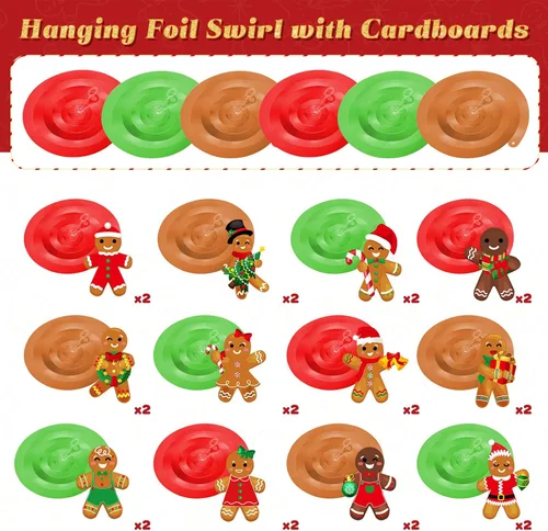 Miniatura 3 de Namalu 54 piezas de remolinos colgantes de hombre de jengibre de Navidad, decoraciones de hombre de jengibre para fiesta, remolinos colgantes