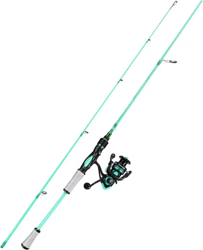 Miniatura 2 de Combo de Carrete y Caña de Pescar One Bass Spirit Flame, Caña de Pescar Giratoria con Blancos de Grafito de 2 Piezas, Guías de Acero Inoxidable