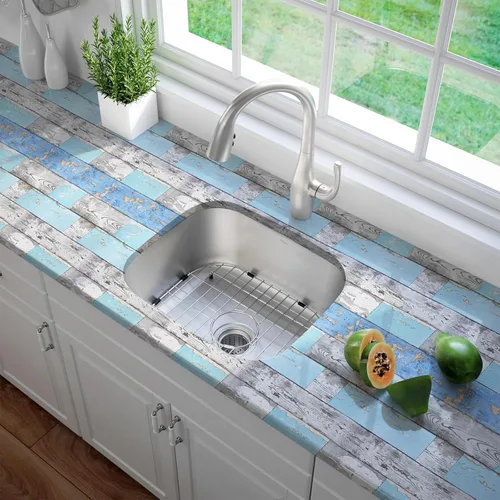 Miniatura 6 de Caltero Papel tapiz de tablones de madera de 17.71 pulgadas × 98.4 pies, papel tapiz de madera envejecida azul para despegar y pegar, papel tapiz