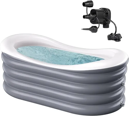 BINYUAN Bañera inflable para adultos – Tina de hidromasaje plegable portátil con bomba eléctrica, diseño de baño caliente y hielo, plegable para 1-2