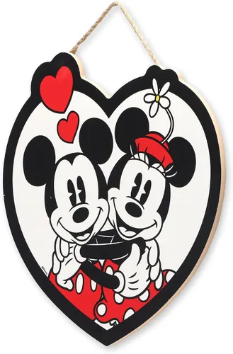 Miniatura 2 de Open Road Brands Disney Mickey Mouse y Minnie Mouse - Letrero de pared en forma de corazón Negro/blanco