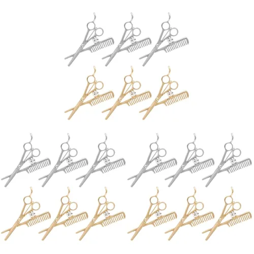 GALPADA 12 piezas brillantes mini joyería de peluquería para tijera peluquero decoración traje herramientas plata pin peine oro collar suéter