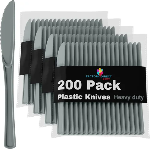 Miniatura 13 de Party Solids - Cuchillos de plástico negro, 200 piezas, cuchillos negros, utensilios desechables, juego de cubiertos de plástico resistente