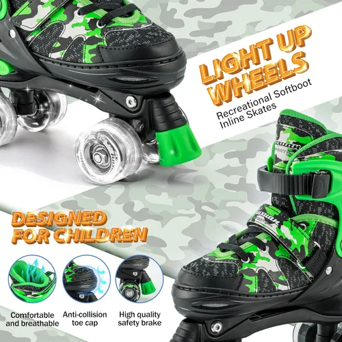 Miniatura 2 de Kuxuan Skates Patines ajustables de camuflaje para niños y niñas con ruedas iluminadas, divertidos patines iluminadores para niños, niñas y jóvenes