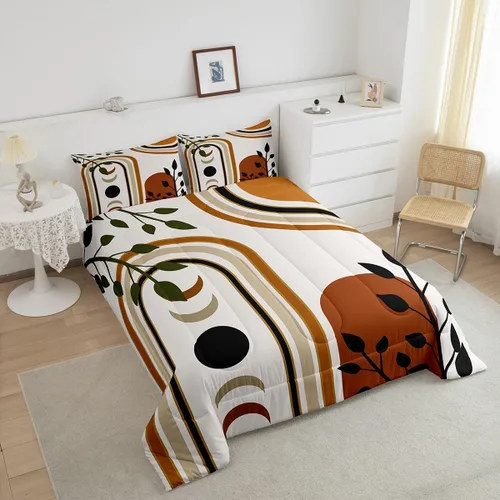 Miniatura 5 de Juego de edredón bohemio para niños, tamaño individual, juego de ropa de cama geométrica de hojas de sol, luna y plantas, decoración de habitación