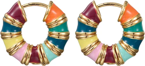 Aretes de aro de bambú esmaltados, coloridos aretes de aceite para gotear, aretes de círculo, vintage, de moda, aretes de joyería para mujer