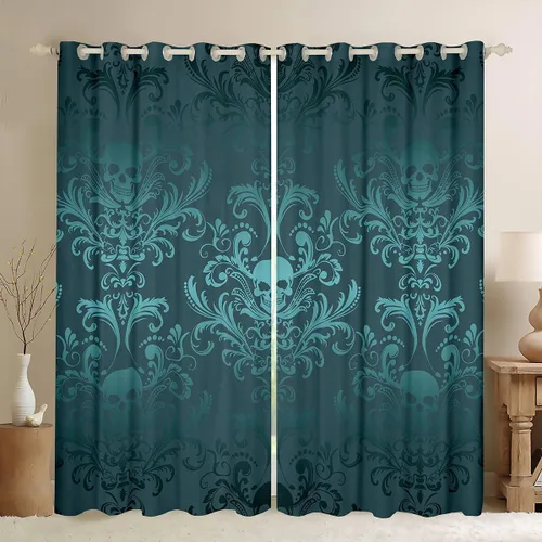 Cortinas y cortinas de damasco turquesa para adultos, cortinas opacas barrocas victorianas antiguas, 2 paneles de 38 pulgadas de ancho x 54 pulgadas