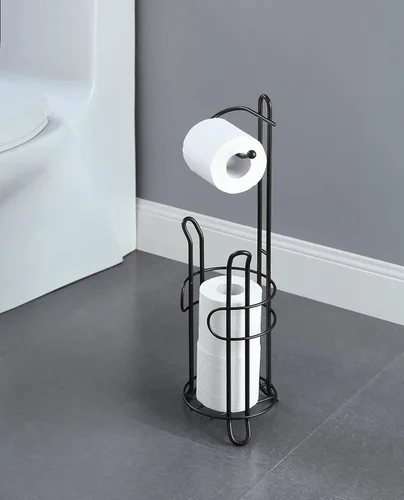 Miniatura 2 de SunnyPoint Soporte de papel higiénico independiente con almacenamiento, capacidad para 3 rollos de repuesto, acero resistente, acabado negro, fácil