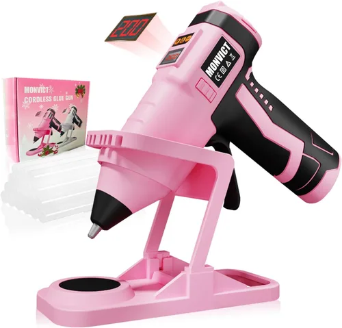 Miniatura 8 de MONVICT Pistola de pegamento caliente de tamaño completo, pistola de pegamento de doble temperatura de 60/100 W, soporte base resistente, kit