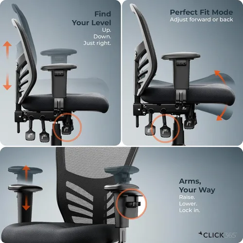 Miniatura 7 de Flow Silla de oficina de malla con respaldo medio, soporte lumbar, asiento acolchado extra negro