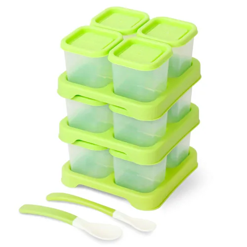 Matyz Paquete de 12 recipientes de plástico para almacenamiento de alimentos con tapas herméticas para congelador (verde, 4 onzas cada uno) –