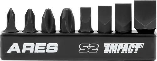 ARES 70013 - Juego de 8 brocas de impacto de acero S2, incluye puntas Phillips de 1,2,3,4 y puntas ranuradas de 1/4 pulgadas, 5/16 pulgadas, 3/8