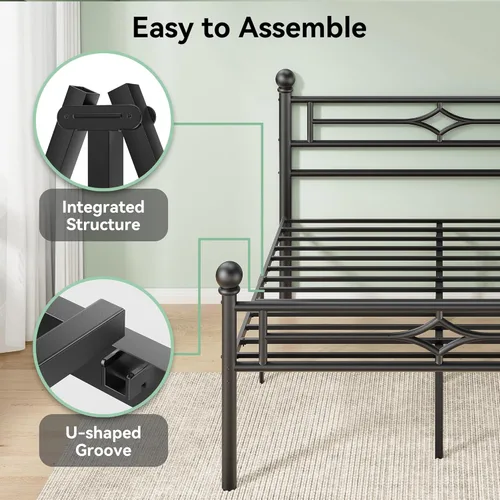 Miniatura 6 de BedsPick Base de cama matrimonial con cabecero y estribo, base de cama de plataforma de metal con bola de esquina redonda, soporte de listones