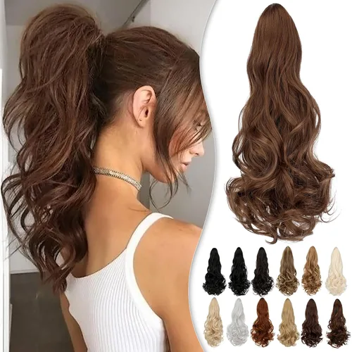 Miniatura 6 de Extensión de cola de caballo de 18 pulgadas, extensiones de cola de caballo sintéticas de aspecto natural, extensiones de cabello para mujer, rubio