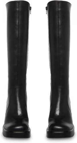 Miniatura 3 de SOVANYOU Botas de cuero negro con plataforma para mujer, botas de tacón grueso con punta cuadrada