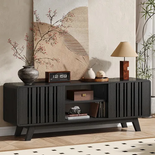 Miniatura 8 de Mid-Century - Soporte de televisión moderno para TV de 55/65/70 pulgadas, soporte de TV de 63 pulgadas con toma de corriente para sala de estar