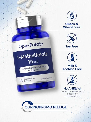 Miniatura 5 de Carlyle L Metilfolato 15mg 90 cápsulas Potencia máxima Optimizado y activado Sin OMG, sin gluten Folato de metilo, 5-MTHF por Opti-Folate