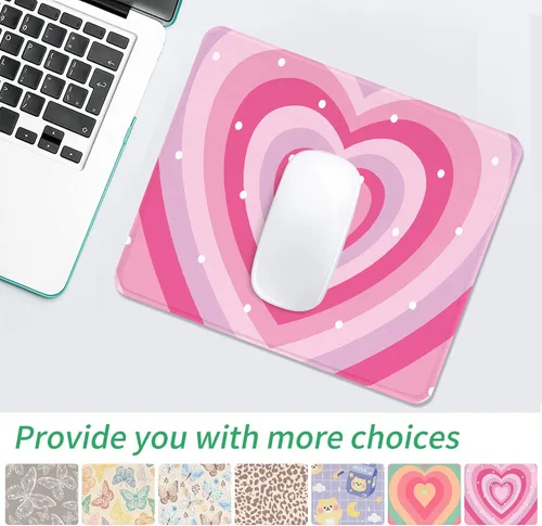 Miniatura 2 de Seorsok Alfombrilla de mouse con forma de corazón rosa, cuadrada, impermeable, base de goma antideslizante, para computadora portátil de oficina