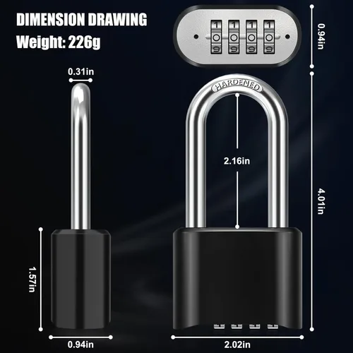 Miniatura 7 de Diyife - Cerradura de combinación de grillete de 2.44 pulgadas de largo, paquete de 2 candados grandes resistentes a la intemperie para exteriores