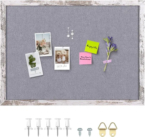 Miniatura 25 de Tablón de anuncios de fieltro gris, 14.2 x 10.2 pulgadas, tablones de anuncios decorativos para colgar en paredes con marco de madera rústica