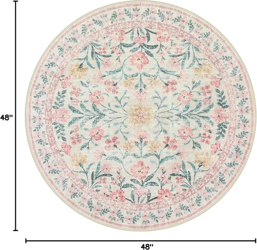 Miniatura 2 de Lahome - Alfombra redonda bóhema de color rosa claro de 4 pies, alfombras pequeñas circulares lavables para dormitorio de niños, alfombra circular